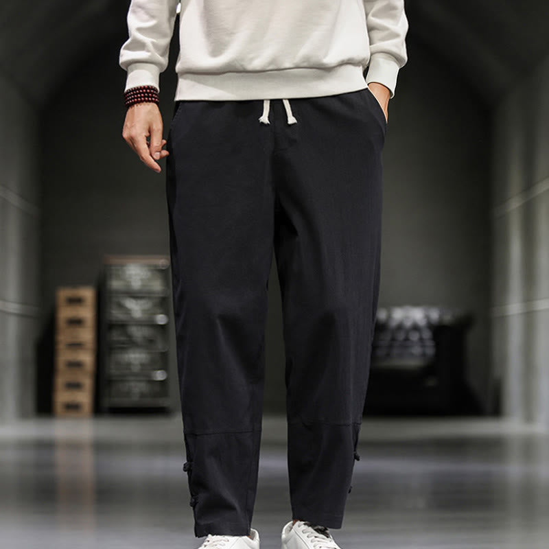 Buddha Stones Herren-Baumwollhose mit Kordelzug, elastischem Bund, Froschknopfverschluss, Knöchellänge und Taschen - Schwarz - US/ UK/AU46, EU56 (5XL) - image 17