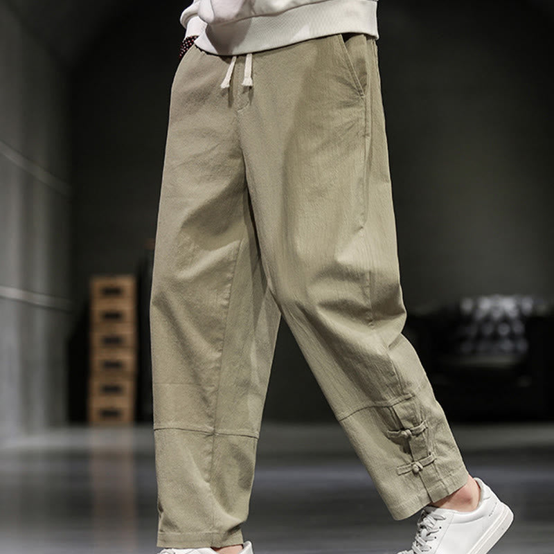 Buddha Stones Herren-Baumwollhose mit Kordelzug, elastischem Bund, Froschknopfverschluss, Knöchellänge und Taschen - image 5