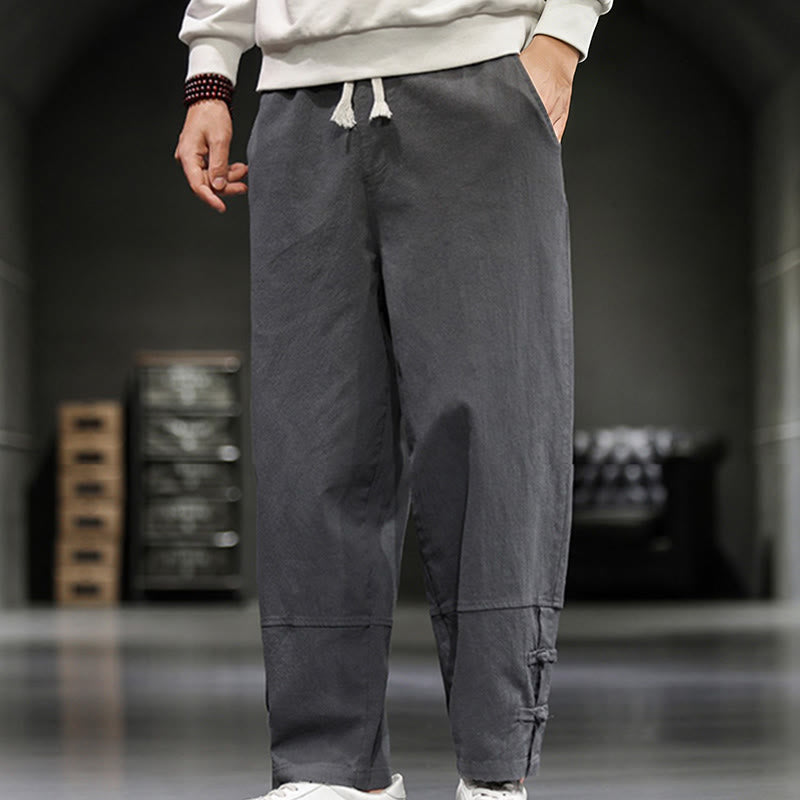 Buddha Stones Herren-Baumwollhose mit Kordelzug, elastischem Bund, Froschknopfverschluss, Knöchellänge und Taschen - image 10