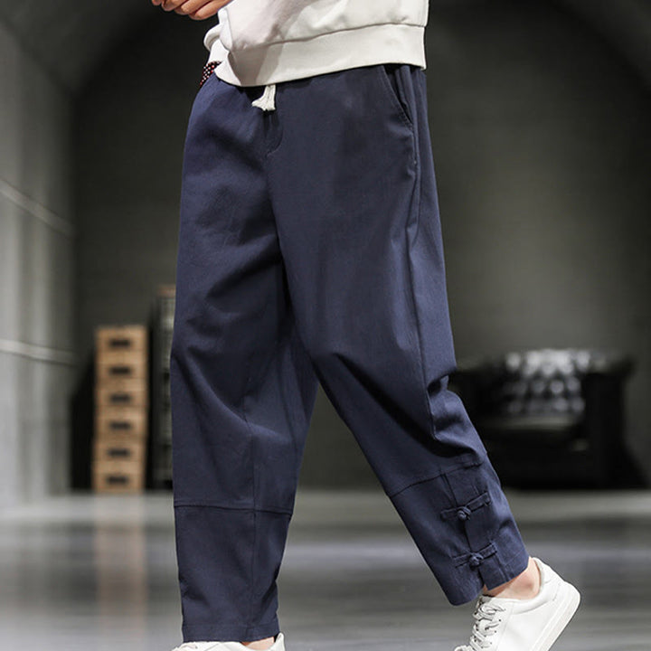 Buddha Stones Herren-Baumwollhose mit Kordelzug, elastischem Bund, Froschknopfverschluss, Knöchellänge und Taschen - image 32