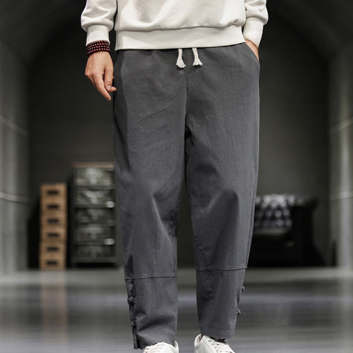 Buddha Stones Herren-Baumwollhose mit Kordelzug, elastischem Bund, Froschknopfverschluss, Knöchellänge und Taschen - Grau - US/ UK/AU46, EU56 (5XL) - image 9