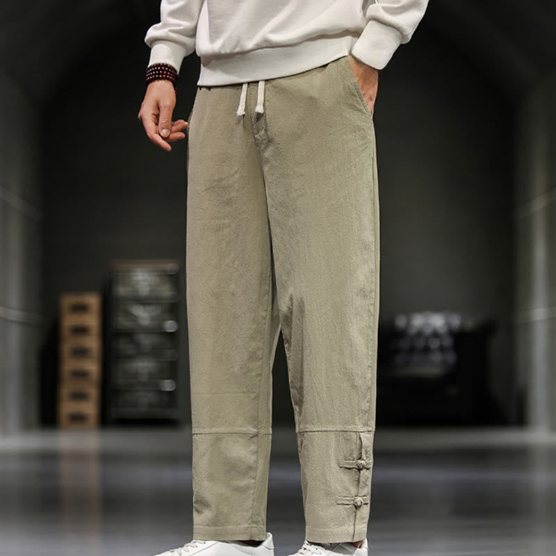 Buddha Stones Herren-Baumwollhose mit Kordelzug, elastischem Bund, Froschknopfverschluss, Knöchellänge und Taschen - image 2