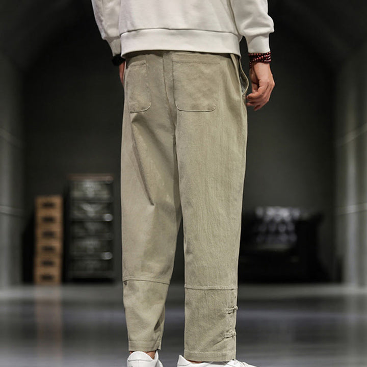 Buddha Stones Herren-Baumwollhose mit Kordelzug, elastischem Bund, Froschknopfverschluss, Knöchellänge und Taschen - image 8
