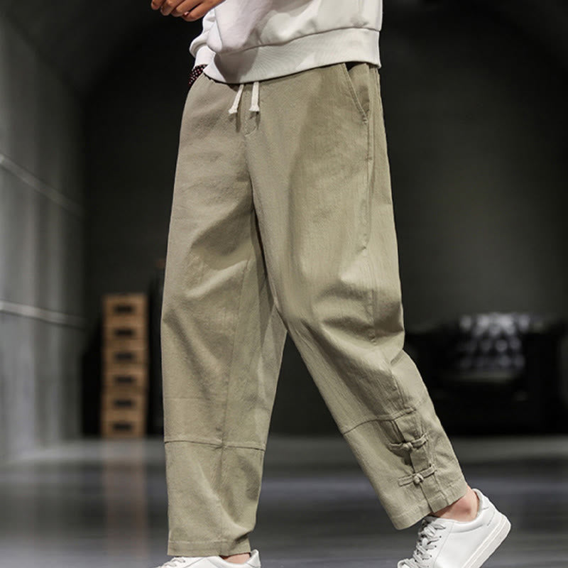 Buddha Stones Herren-Baumwollhose mit Kordelzug, elastischem Bund, Froschknopfverschluss, Knöchellänge und Taschen - image 6
