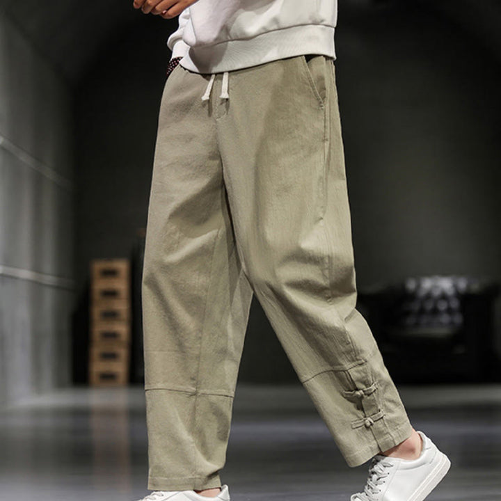 Buddha Stones Herren-Baumwollhose mit Kordelzug, elastischem Bund, Froschknopfverschluss, Knöchellänge und Taschen - image 6