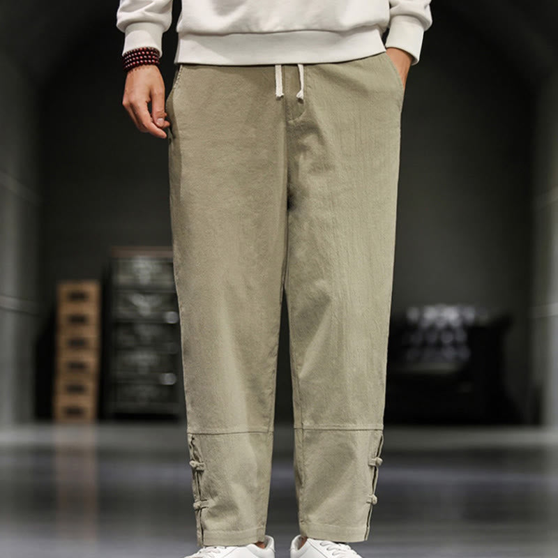 Buddha Stones Herren-Baumwollhose mit Kordelzug, elastischem Bund, Froschknopfverschluss, Knöchellänge und Taschen - image 1