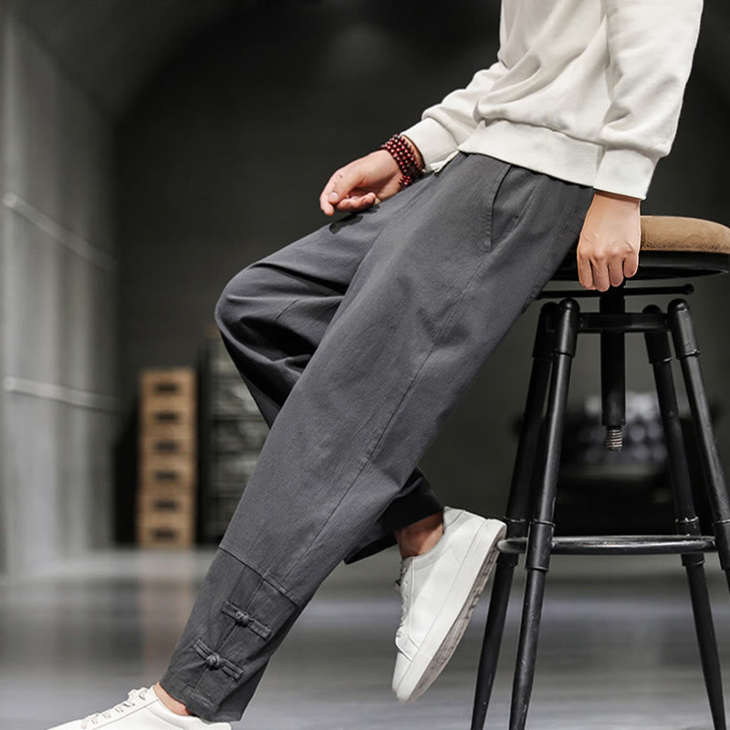 Buddha Stones Herren-Baumwollhose mit Kordelzug, elastischem Bund, Froschknopfverschluss, Knöchellänge und Taschen - image 12