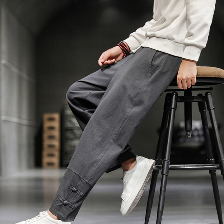 Buddha Stones Herren-Baumwollhose mit Kordelzug, elastischem Bund, Froschknopfverschluss, Knöchellänge und Taschen - image 12