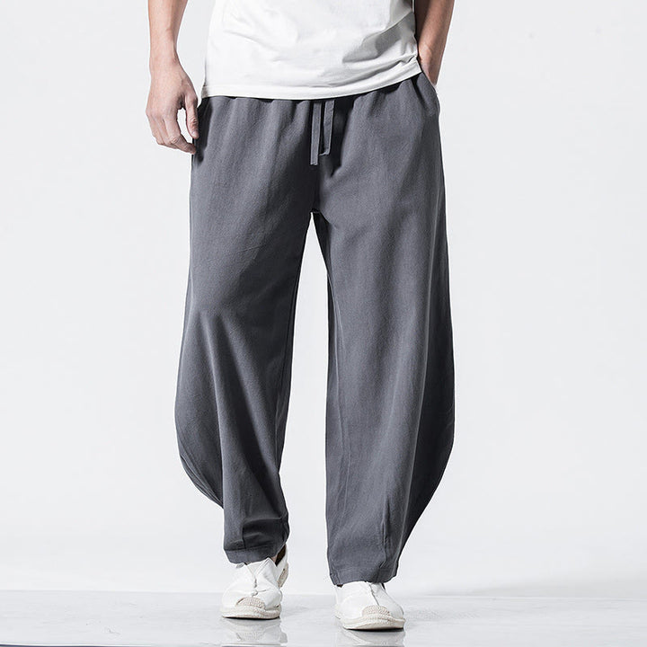 Buddha Stones Herren-Baumwollhose mit Kordelzug, elastischem Bund und Taschen, knöchellang - Grau - US/ UK/AU46, EU56 (5XL) - image 0