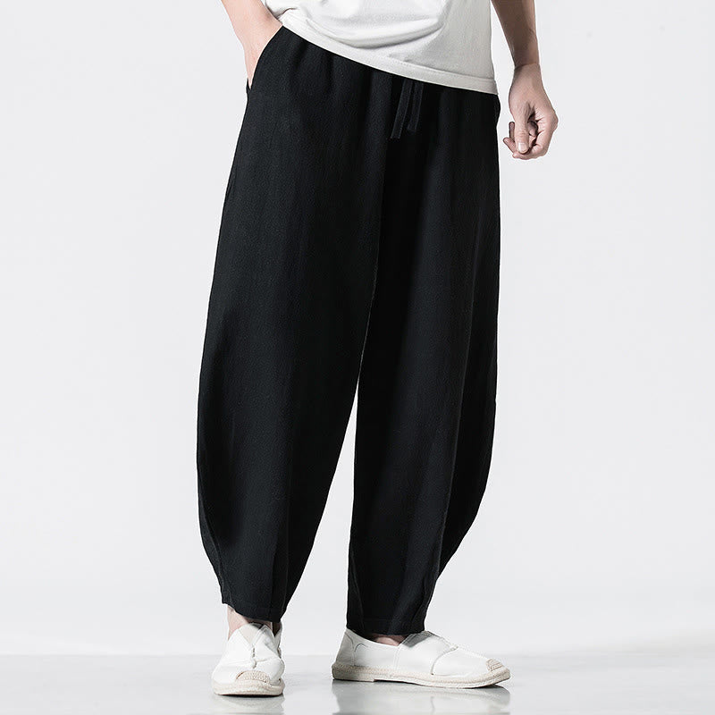 Buddha Stones Herren-Baumwollhose mit Kordelzug, elastischem Bund und Taschen, knöchellang - image 13