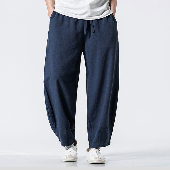 Buddha Stones Herren-Baumwollhose mit Kordelzug, elastischem Bund und Taschen, knöchellang - Dunkelblau - US/ UK/AU46, EU56 (5XL) - image 23