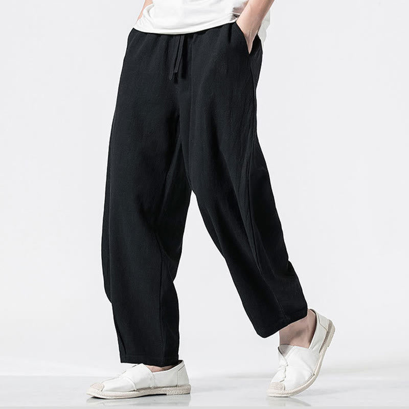 Buddha Stones Herren-Baumwollhose mit Kordelzug, elastischem Bund und Taschen, knöchellang - image 15