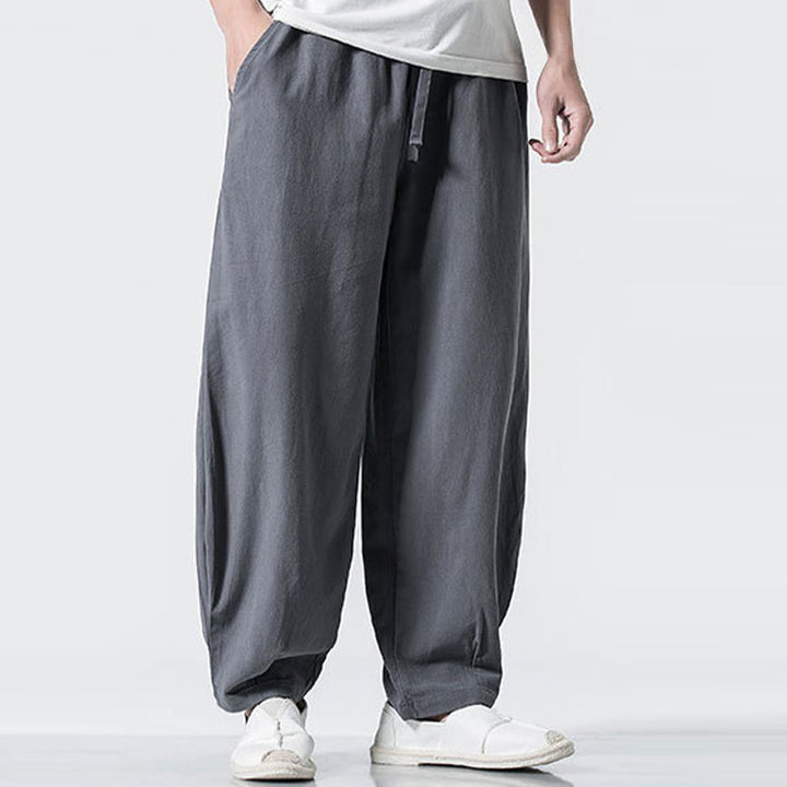 Buddha Stones Herren-Baumwollhose mit Kordelzug, elastischem Bund und Taschen, knöchellang - image 5