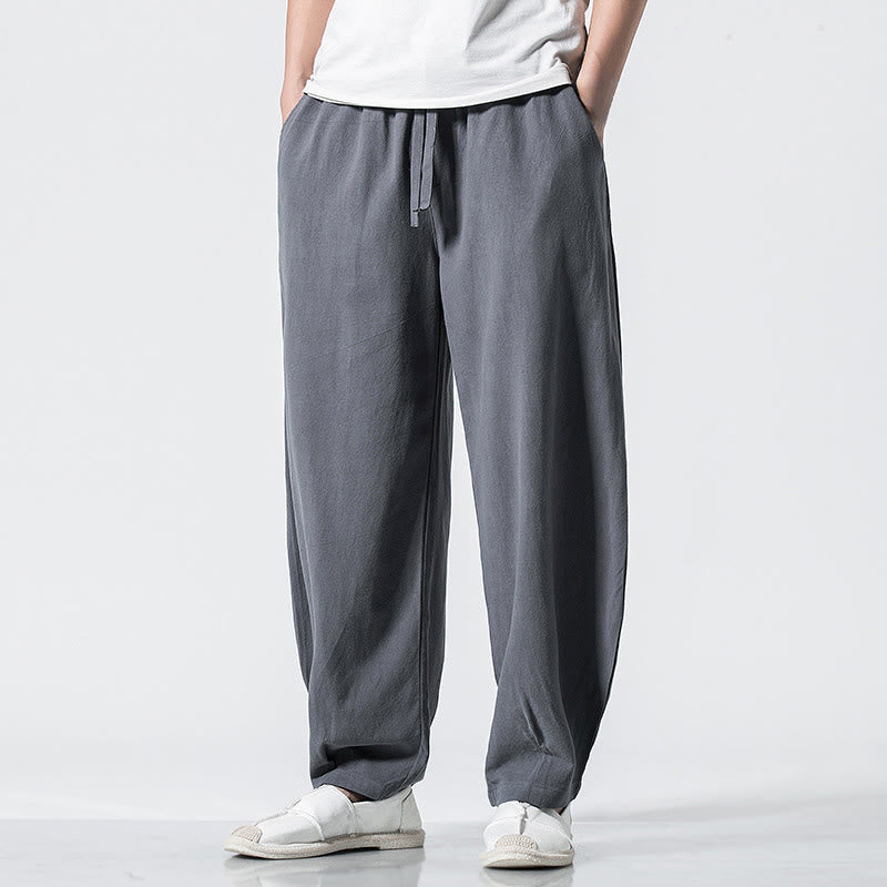 Buddha Stones Herren-Baumwollhose mit Kordelzug, elastischem Bund und Taschen, knöchellang - image 4