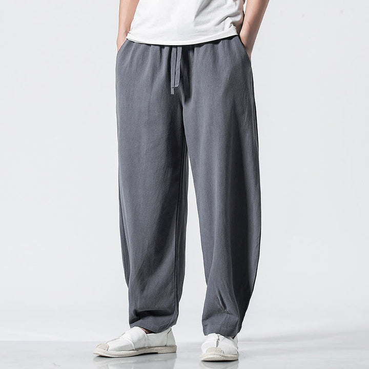 Buddha Stones Herren-Baumwollhose mit Kordelzug, elastischem Bund und Taschen, knöchellang - image 4