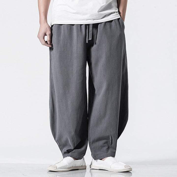 Buddha Stones Herren-Baumwollhose mit Kordelzug, elastischem Bund und Taschen, knöchellang - image 2