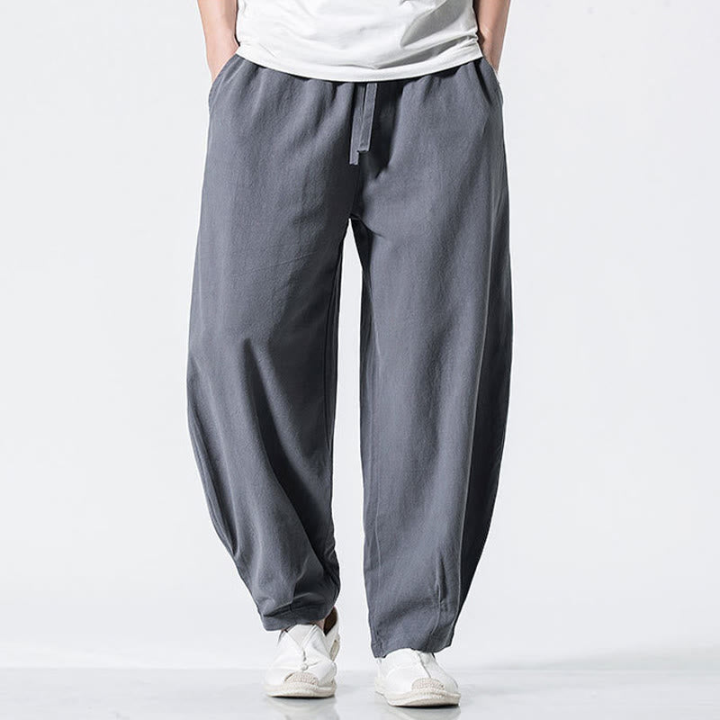 Buddha Stones Herren-Baumwollhose mit Kordelzug, elastischem Bund und Taschen, knöchellang - image 1