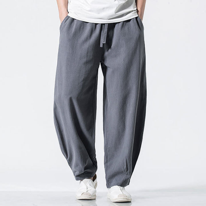 Buddha Stones Herren-Baumwollhose mit Kordelzug, elastischem Bund und Taschen, knöchellang - image 1