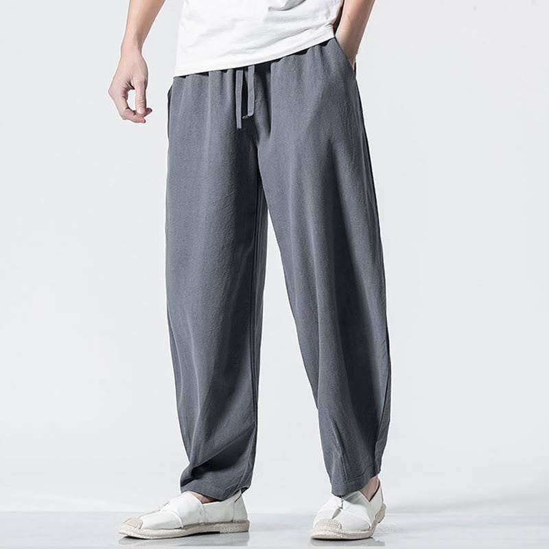 Buddha Stones Herren-Baumwollhose mit Kordelzug, elastischem Bund und Taschen, knöchellang - image 3