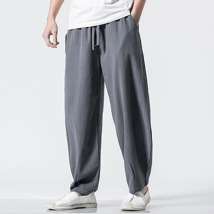 Buddha Stones Herren-Baumwollhose mit Kordelzug, elastischem Bund und Taschen, knöchellang - image 3