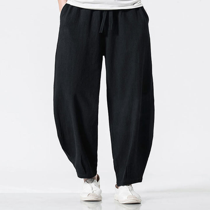 Buddha Stones Herren-Baumwollhose mit Kordelzug, elastischem Bund und Taschen, knöchellang - Schwarz - US/ UK/AU46, EU56 (5XL) - image 12