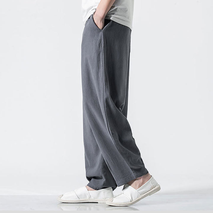 Buddha Stones Herren-Baumwollhose mit Kordelzug, elastischem Bund und Taschen, knöchellang - image 6