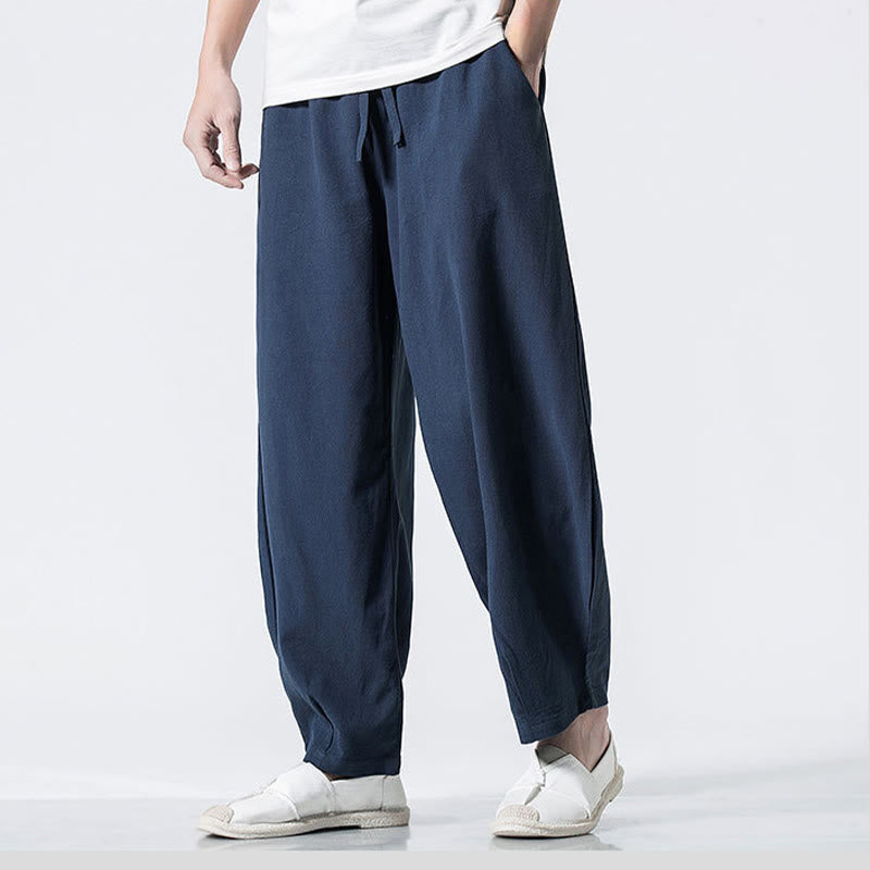 Buddha Stones Herren-Baumwollhose mit Kordelzug, elastischem Bund und Taschen, knöchellang - image 26