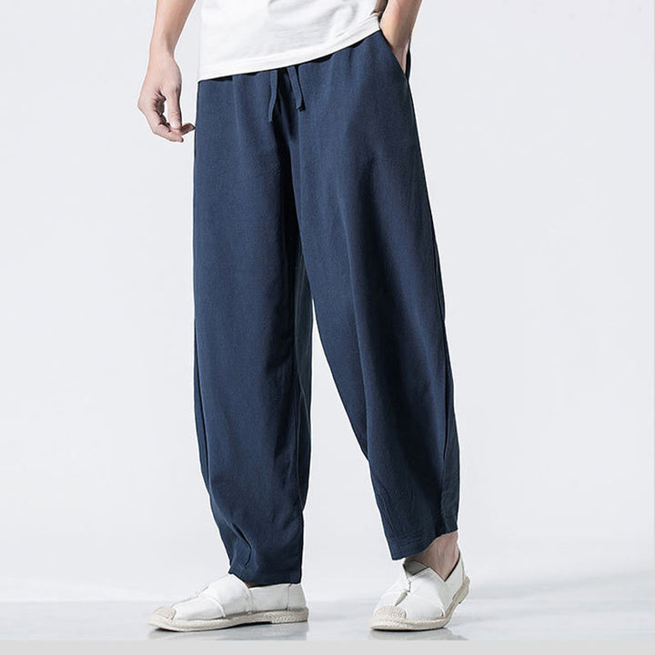 Buddha Stones Herren-Baumwollhose mit Kordelzug, elastischem Bund und Taschen, knöchellang - image 26
