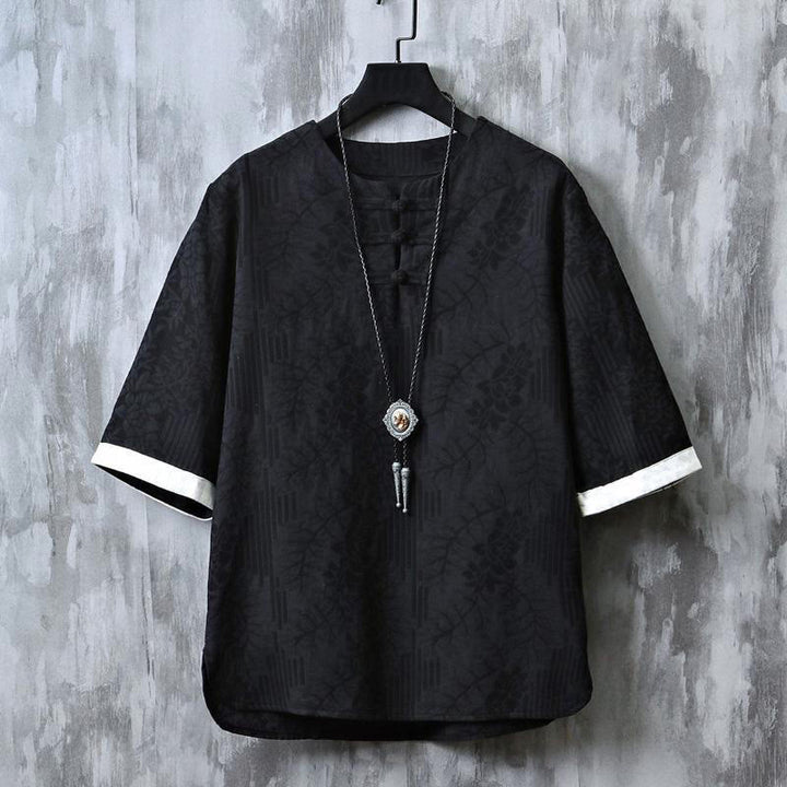 Buddha Stones Sommerliches Herrenhemd aus Baumwolle mit Blumenmuster, Froschknopfleiste und halben Ärmeln - Schwarz - US/UK/AU48, EU58 (6XL) - image 10