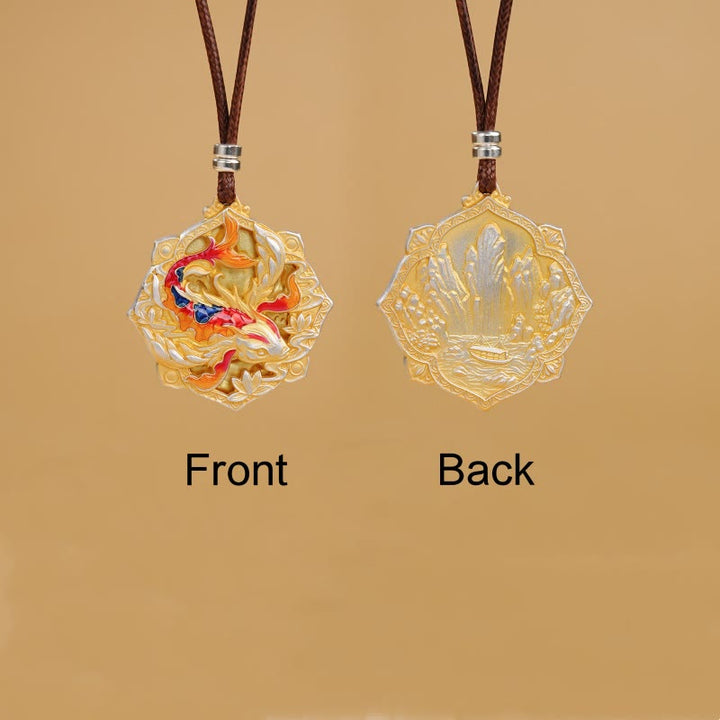 Buddha Stones Halskettenanhänger aus 999er Sterlingsilber mit farbenfrohem Koi-Fischmotiv – ein Glücksbringer - image 7