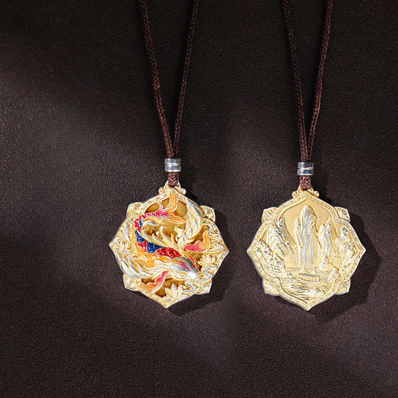 Buddha Stones Halskettenanhänger aus 999er Sterlingsilber mit farbenfrohem Koi-Fischmotiv – ein Glücksbringer - image 3