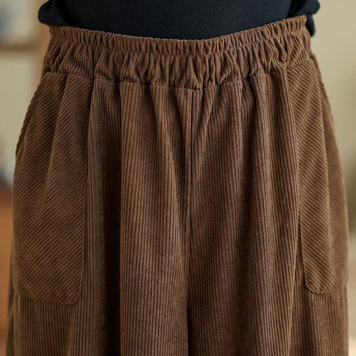 Buddha Stones Winter-Haremshose aus Cord mit Taschen, einfarbig, knöchellang, schlichtes Design - image 18