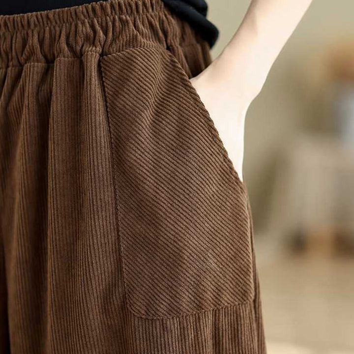 Buddha Stones Winter-Haremshose aus Cord mit Taschen, einfarbig, knöchellang, schlichtes Design - image 19