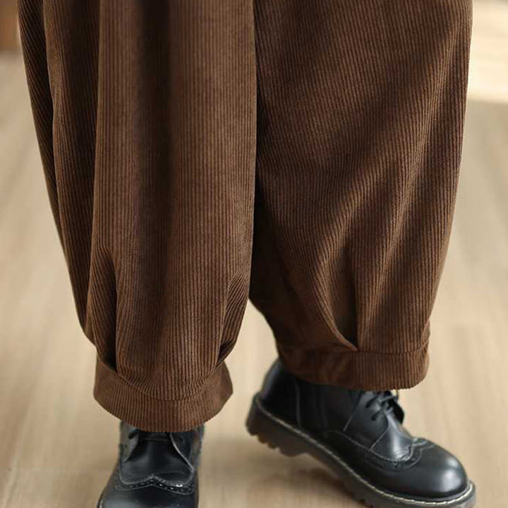 Buddha Stones Winter-Haremshose aus Cord mit Taschen, einfarbig, knöchellang, schlichtes Design - image 21