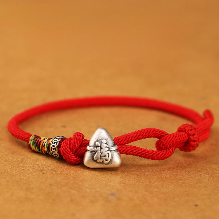 Buddha Stones Armband aus 999er Sterlingsilber mit Fu-Motiv und Zongzi-Glückssymbol - Rot - 19-21 cm - image 14