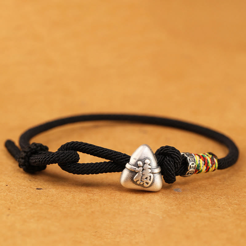 Buddha Stones Armband aus 999er Sterlingsilber mit Fu-Motiv und Zongzi-Glückssymbol - Schwarz - 19-21 cm - image 17
