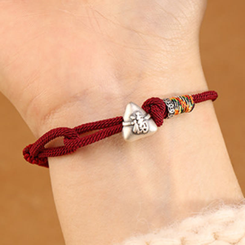 Buddha Stones Armband aus 999er Sterlingsilber mit Fu-Motiv und Zongzi-Glückssymbol - image 5