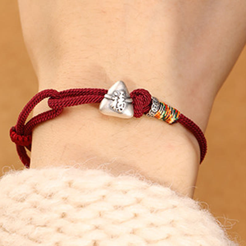 Buddha Stones Armband aus 999er Sterlingsilber mit Fu-Motiv und Zongzi-Glückssymbol - image 3