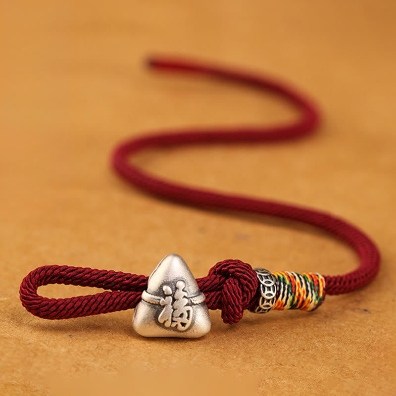 Buddha Stones Armband aus 999er Sterlingsilber mit Fu-Motiv und Zongzi-Glückssymbol - image 2