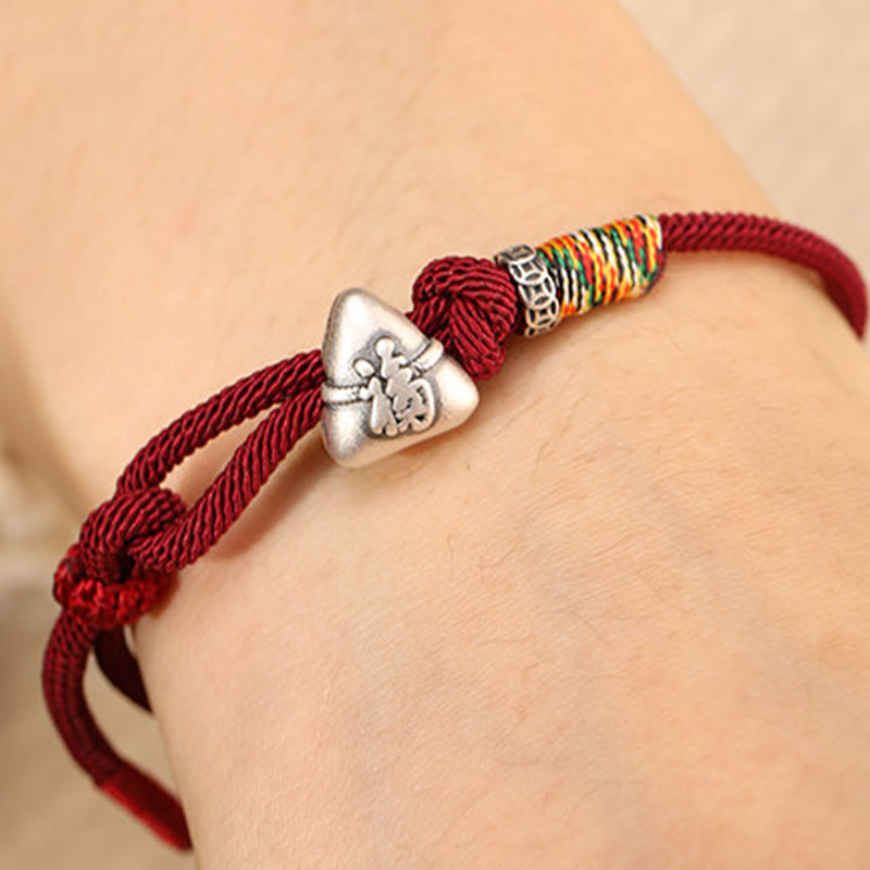 Buddha Stones Armband aus 999er Sterlingsilber mit Fu-Motiv und Zongzi-Glückssymbol - image 4