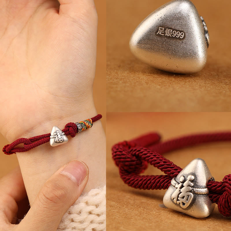 Buddha Stones Armband aus 999er Sterlingsilber mit Fu-Motiv und Zongzi-Glückssymbol - image 12