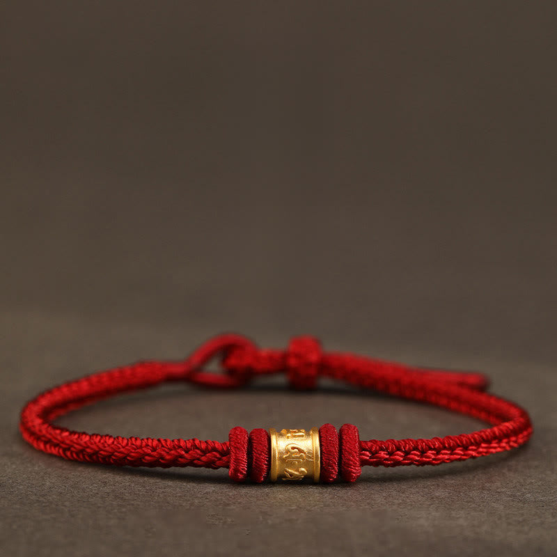 Buddha Stones Tibetisches handgefertigtes Armband aus 999er Gold mit Om-Mani-Padme-Hum-Motiv – Glücks- und Schutzsymbol - Rot - 18 cm - image 0