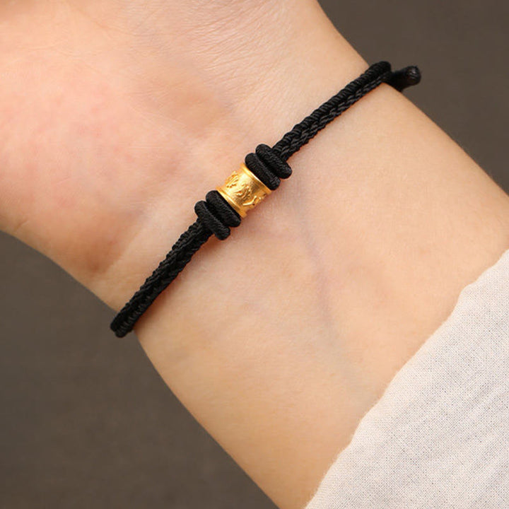 Buddha Stones Tibetisches handgefertigtes Armband aus 999er Gold mit Om-Mani-Padme-Hum-Motiv – Glücks- und Schutzsymbol - Schwarz - 18 cm - image 10