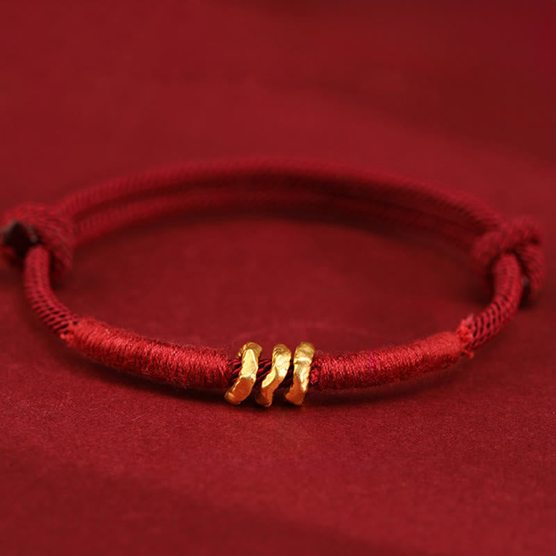 Buddha Stones 999 Gold Ring Design Handgefertigtes Glücksarmband mit geflochtenem rotem Seil - image 1