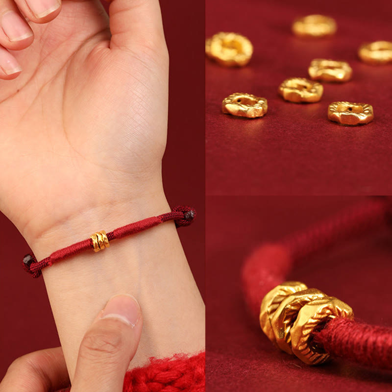 Buddha Stones 999 Gold Ring Design Handgefertigtes Glücksarmband mit geflochtenem rotem Seil - image 5