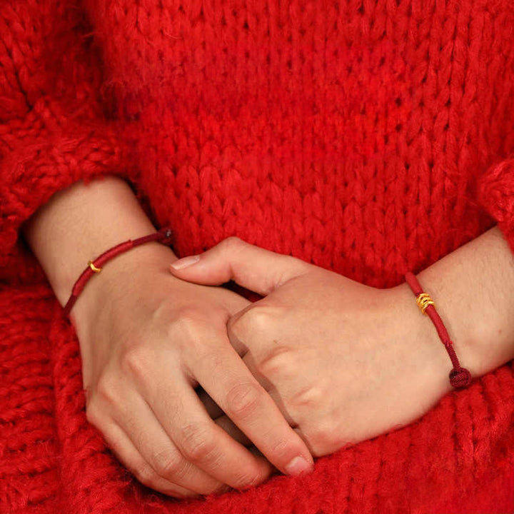 Buddha Stones 999 Gold Ring Design Handgefertigtes Glücksarmband mit geflochtenem rotem Seil - image 17
