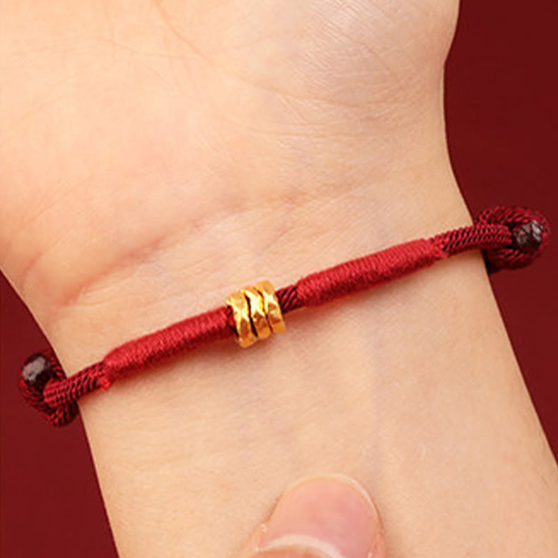 Buddha Stones 999 Gold Ring Design Handgefertigtes Glücksarmband mit geflochtenem rotem Seil - image 4