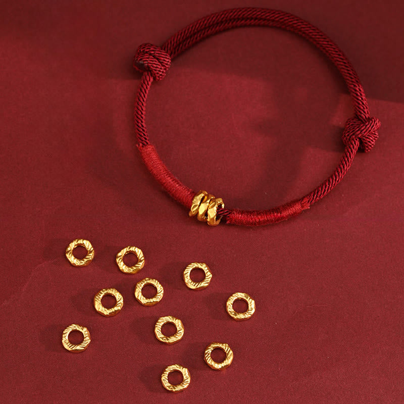 Buddha Stones 999 Gold Ring Design Handgefertigtes Glücksarmband mit geflochtenem rotem Seil - image 2