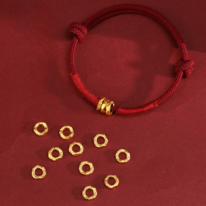 Buddha Stones 999 Gold Ring Design Handgefertigtes Glücksarmband mit geflochtenem rotem Seil - image 2