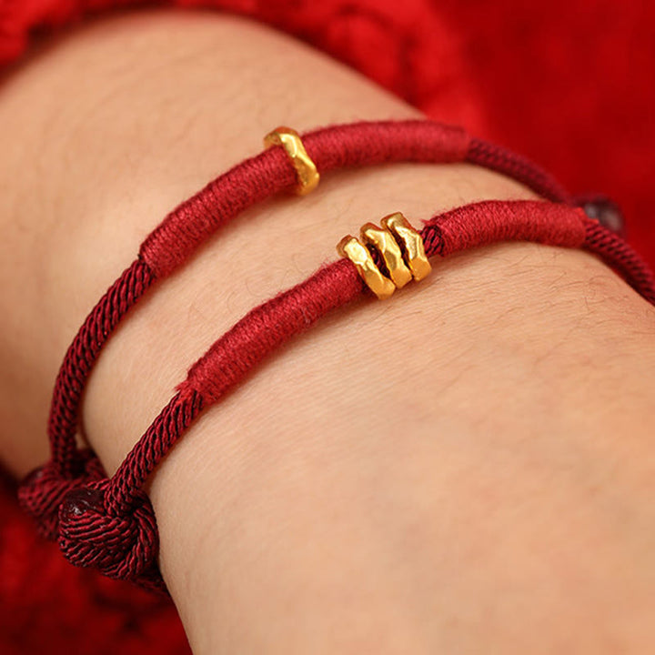 Buddha Stones 999 Gold Ring Design Handgefertigtes Glücksarmband mit geflochtenem rotem Seil - image 14